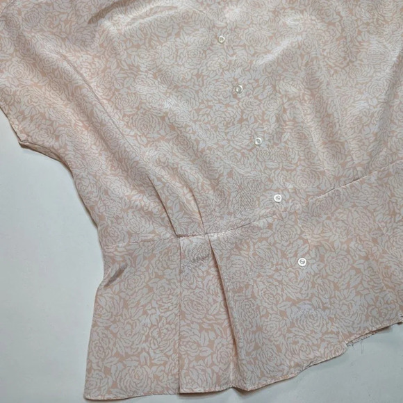 Vintage Elite Floral Peach Pink Peplum Pleated Button Down Top Woman 14  Barbie - Picture 5 of 8